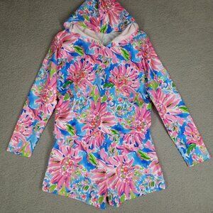 NEW Womens Outfit Set Large Hoodie Shorts Floral Pink Casual Lightweight Travel